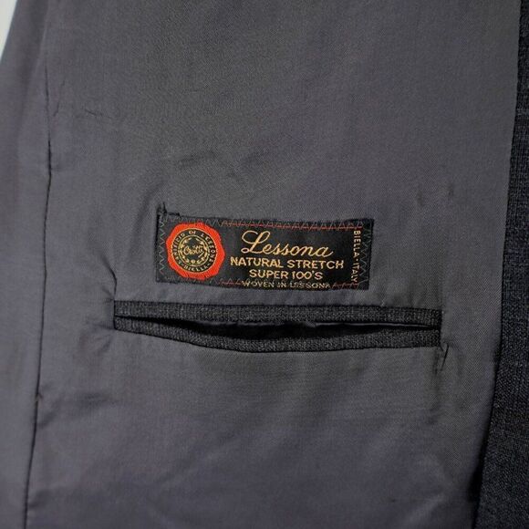 Pronto Uomo Lessona Natural Stretch Super 100s Worsted Wool Gray 42R Basketweave - Picture 9 of 14